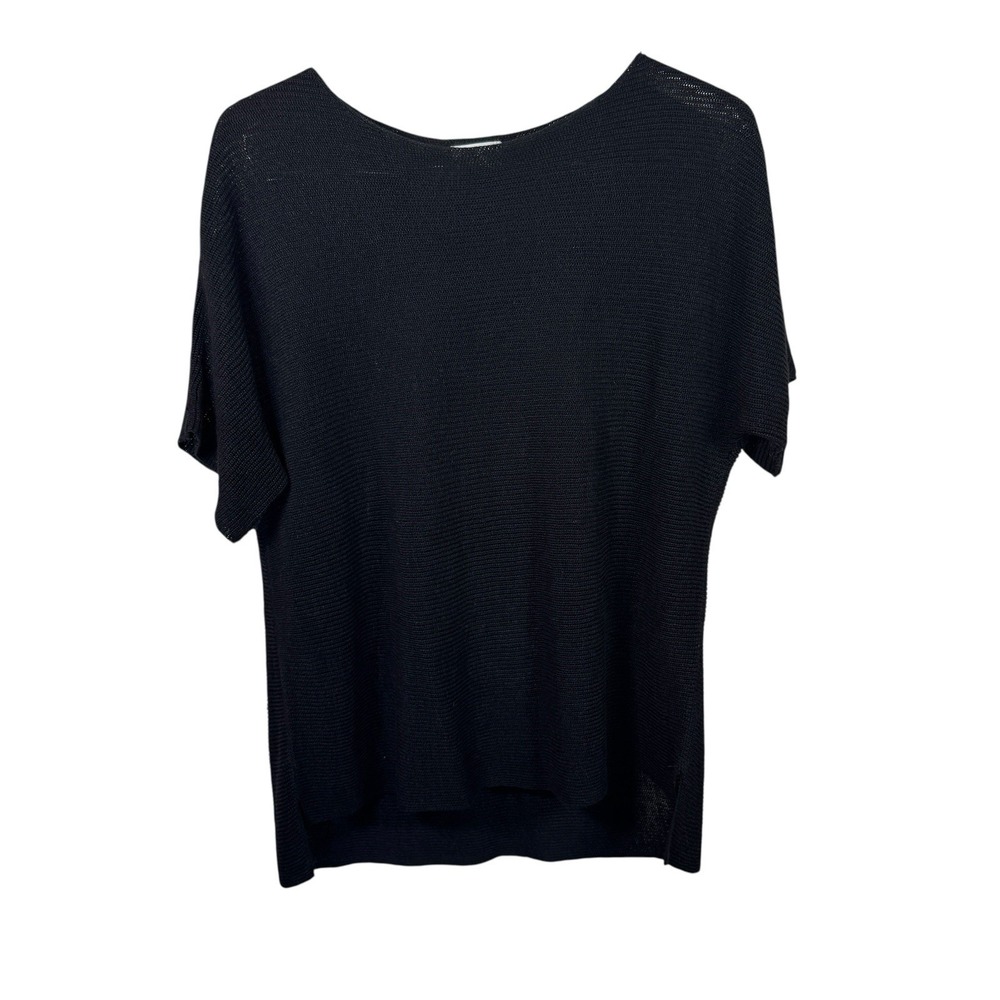 J Jill Womens Short Sleeve Knit Linen Tunic‎ Top Black Size Small Woven Academia